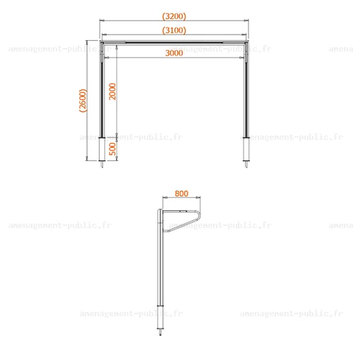 Cage de but fixe de 3x2m avec oreilles en aluminium